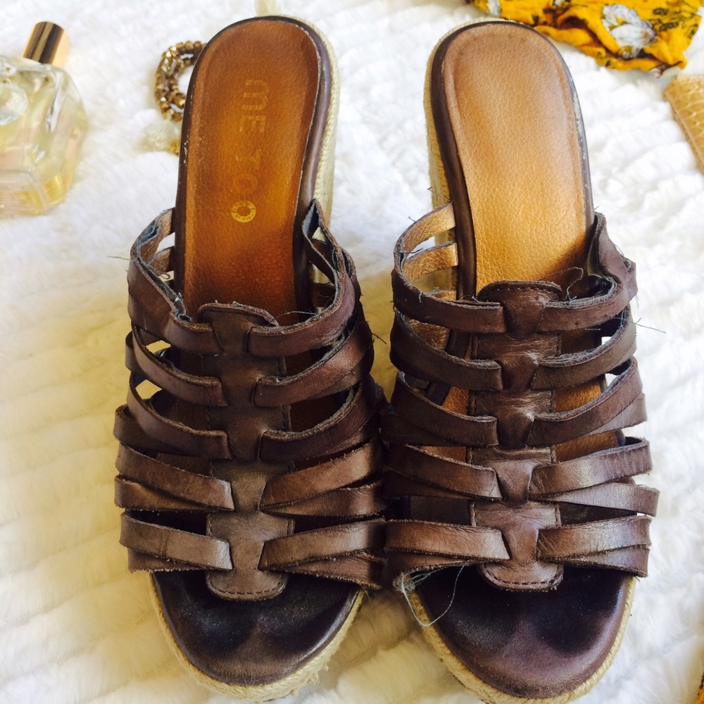 Me Too Strappy Wedge Sandals Brown Espadrille Size 7.5 - Picture 4 of 7